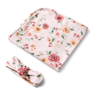 Birds & Blooms Organic Jersey Wrap & Topknot Set | Snuggle Hunny