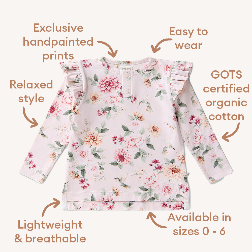 Birds & Blooms Organic Long Sleeve Top with Frill - View 7