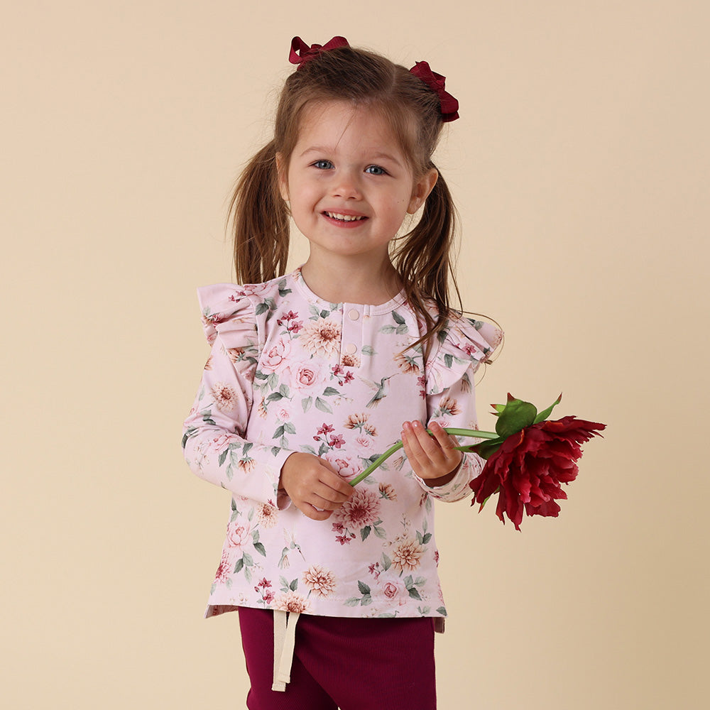Birds & Blooms Organic Long Sleeve Top with Frill - View 13