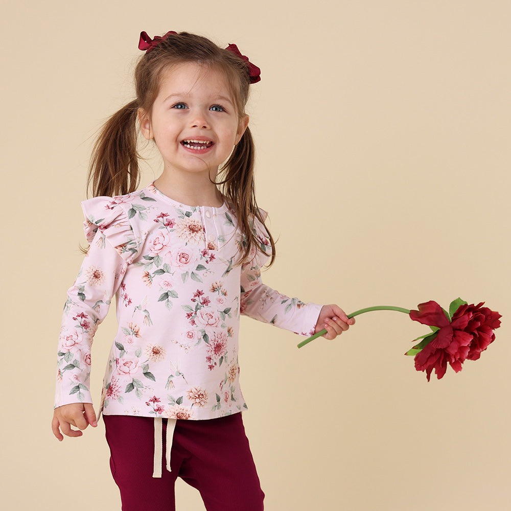Birds & Blooms Organic Long Sleeve Top with Frill - View 1