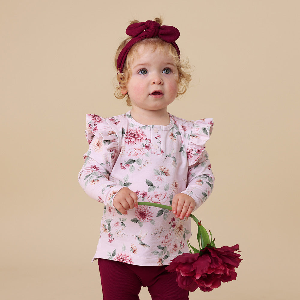 Birds & Blooms Organic Long Sleeve Top with Frill - View 11