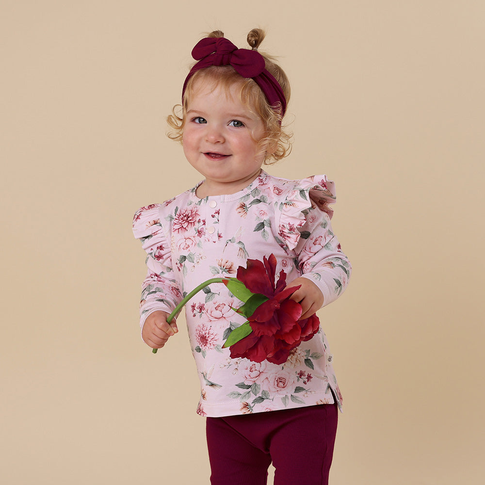 Birds & Blooms Organic Long Sleeve Top with Frill - View 12