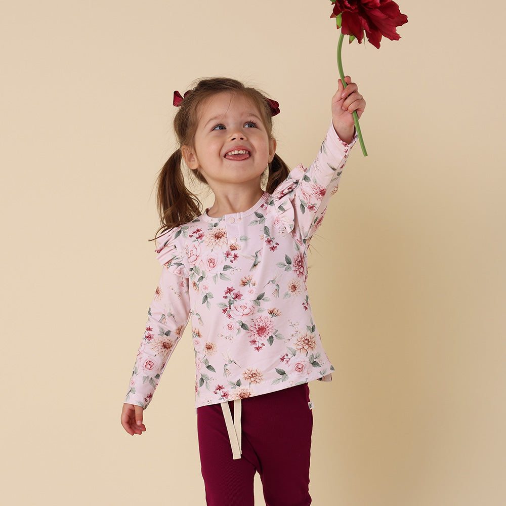 Birds & Blooms Organic Long Sleeve Top with Frill - View 4