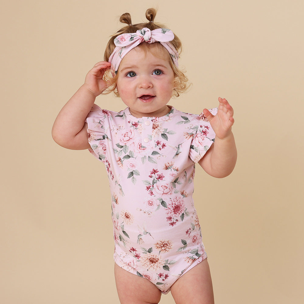 Birds & Blooms Short Sleeve Organic Bodysuit with Frill - View 1