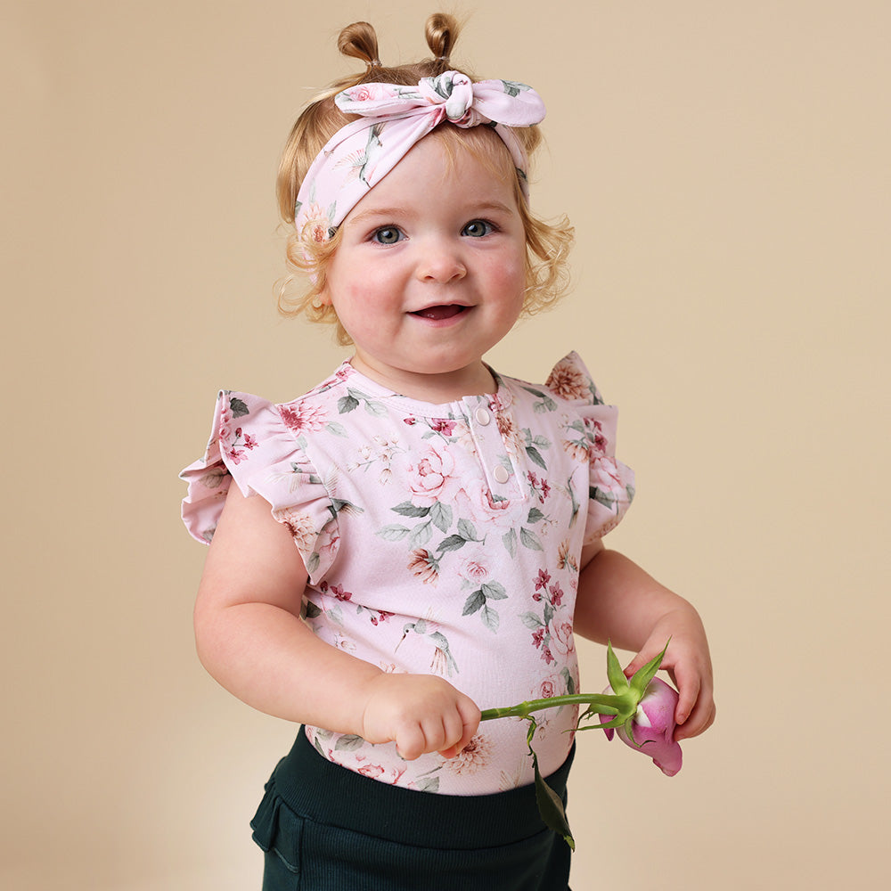 Birds & Blooms Short Sleeve Organic Bodysuit with Frill - View 11