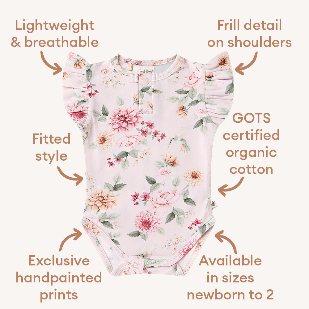 Birds & Blooms Short Sleeve Organic Bodysuit with Frill - View 6