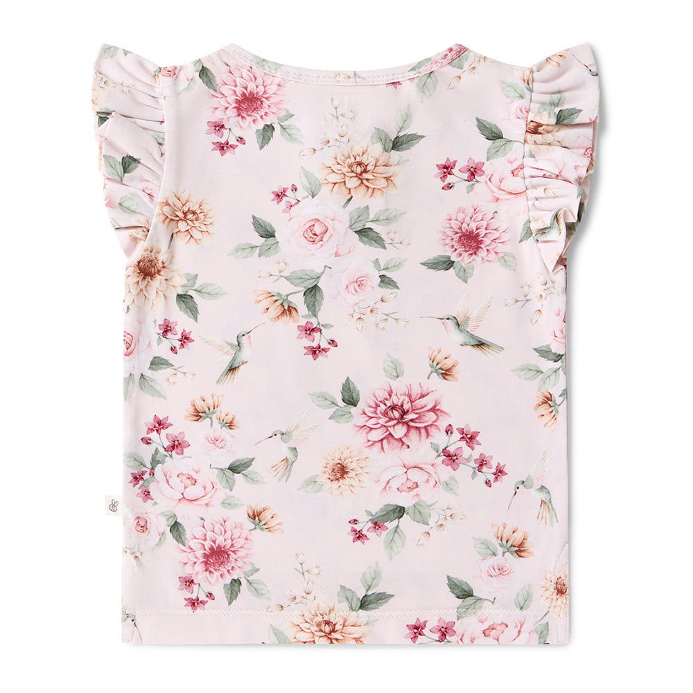 Birds & Blooms Organic Short Sleeve Top with Frill - View 9