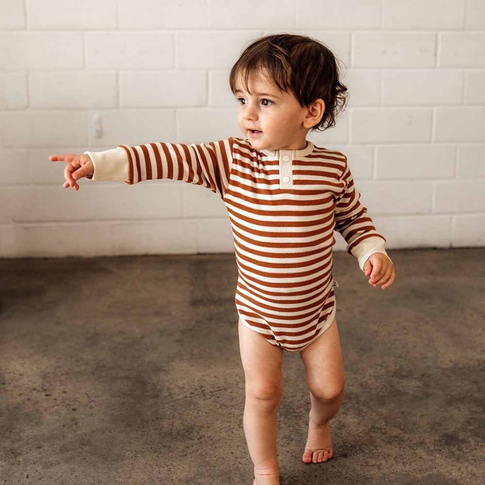 Biscuit Stripe Long Sleeve Organic Bodysuit - View 3