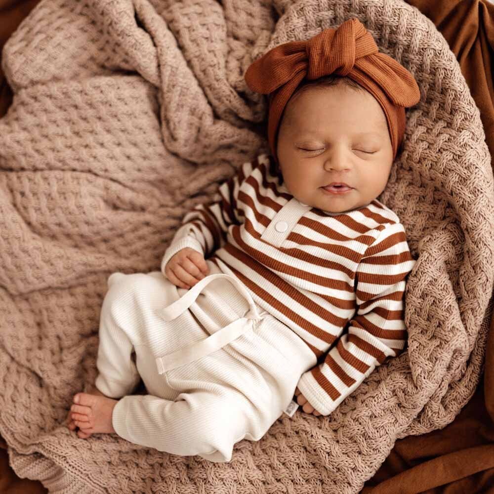 Biscuit Stripe Long Sleeve Organic Bodysuit - View 5