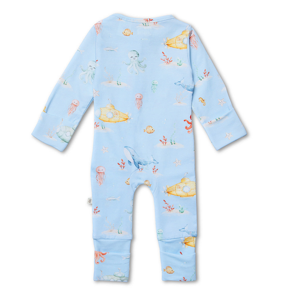 Blue Little Subs Organic Snugglesuit Convertible Romper - View 8