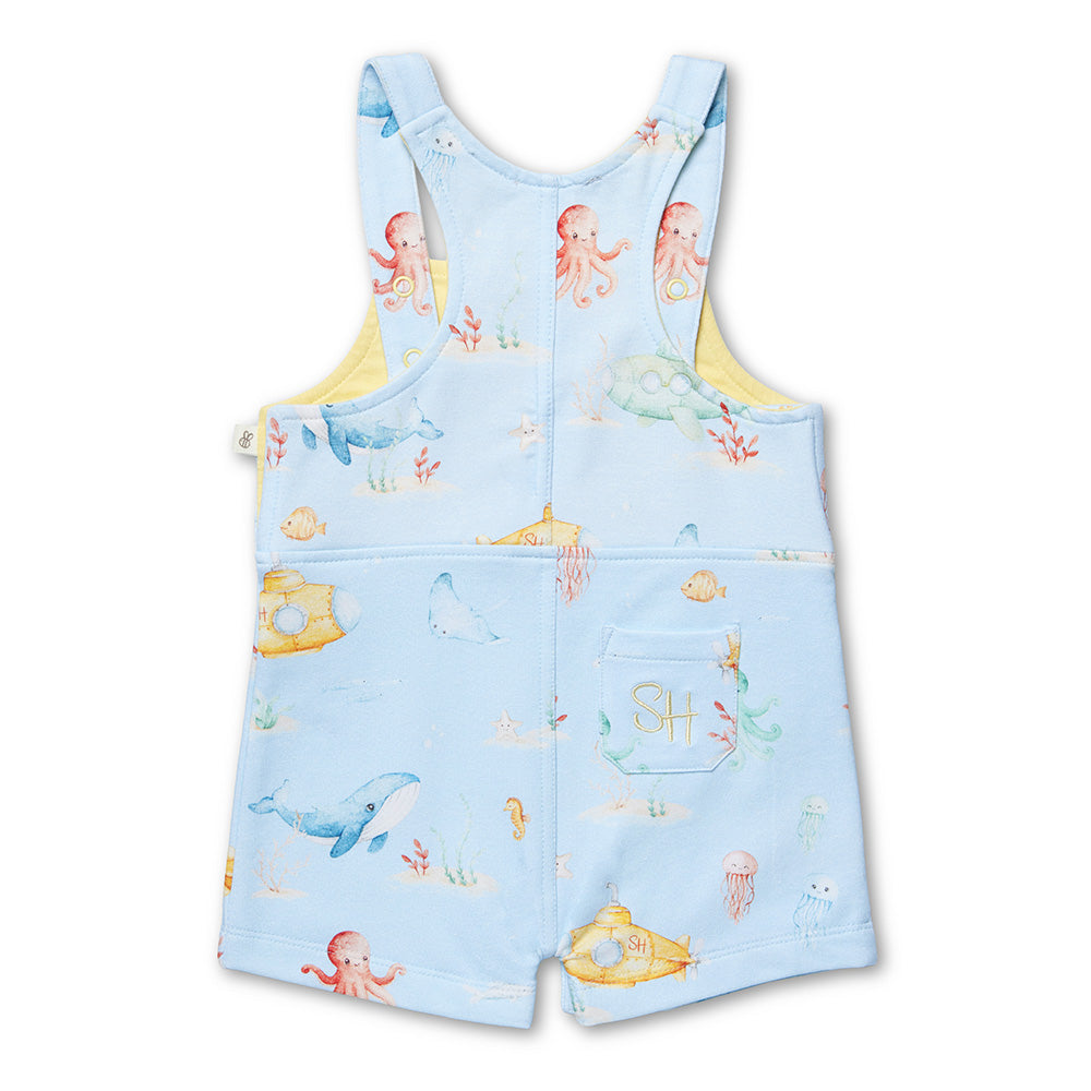 Blue Little Subs Organic Snuggle Overall Shorts - View 6