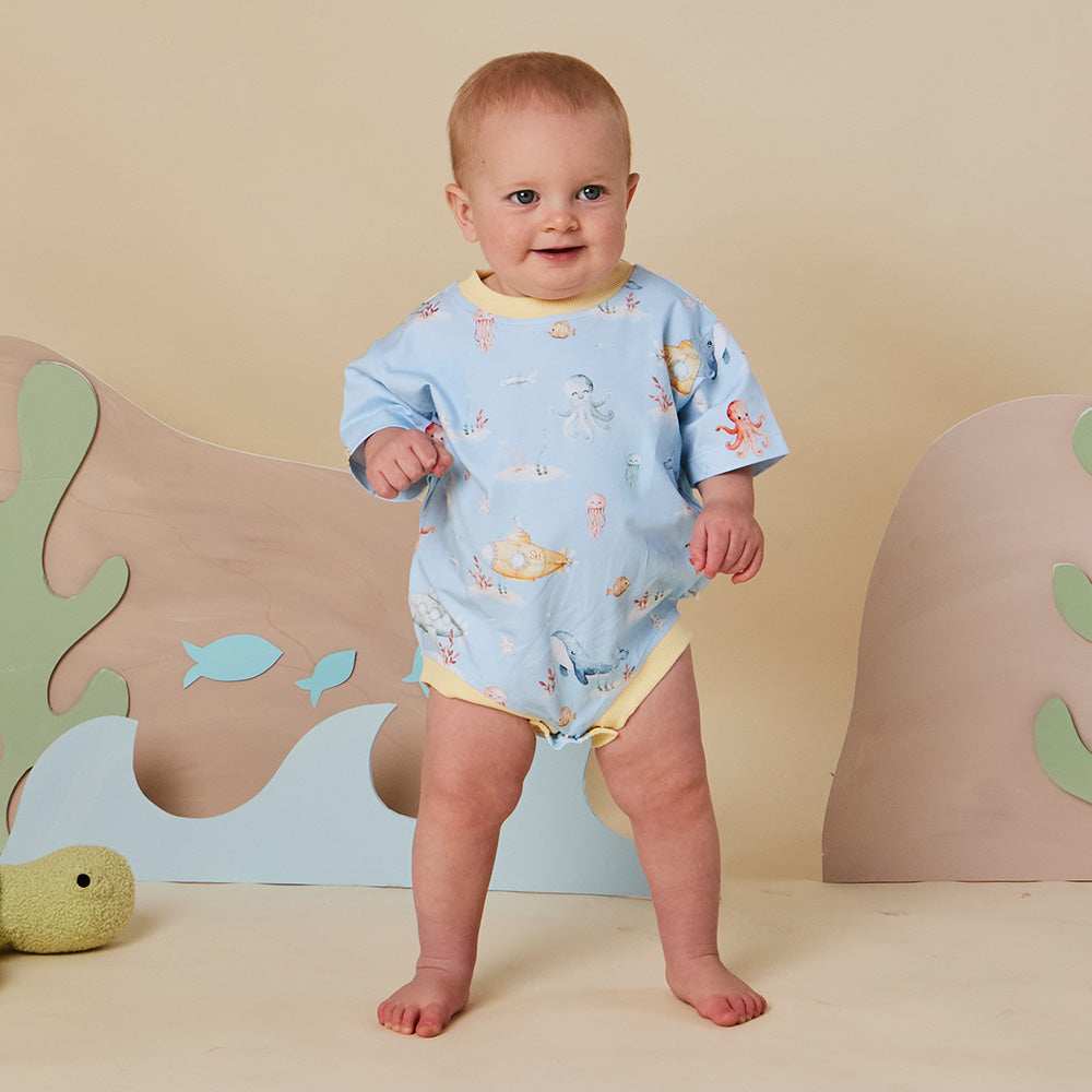 Blue Little Subs Organic Oversized Romper - View 9