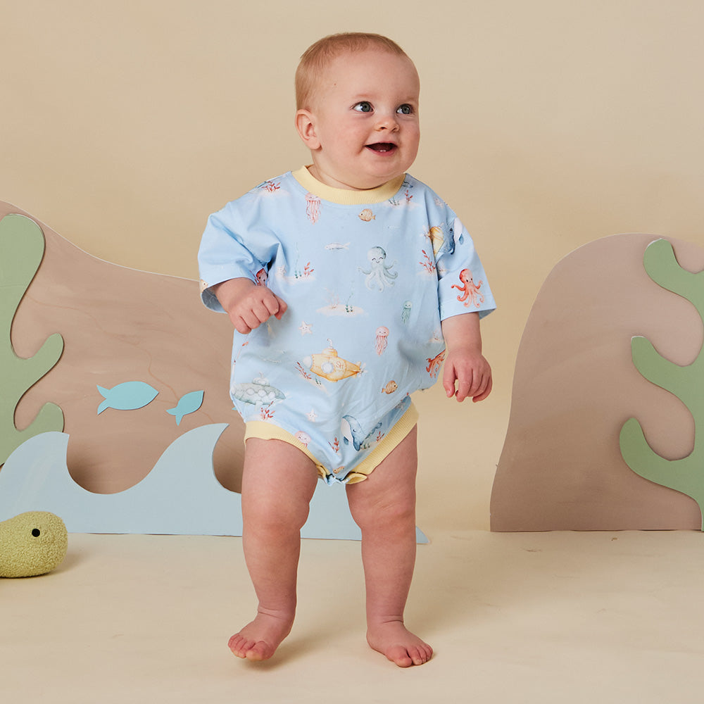 Blue Little Subs Organic Oversized Romper - View 6