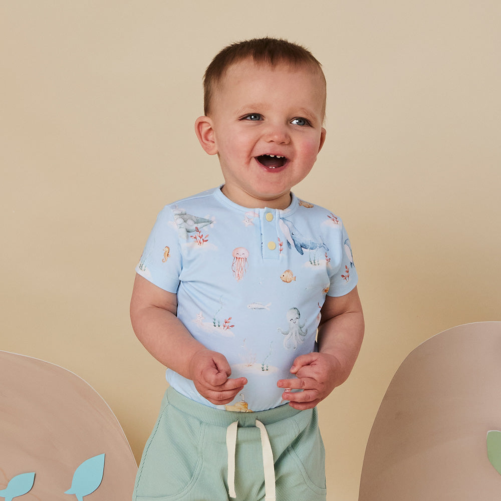 Blue Little Subs Short Sleeve Organic Bodysuit - View 3