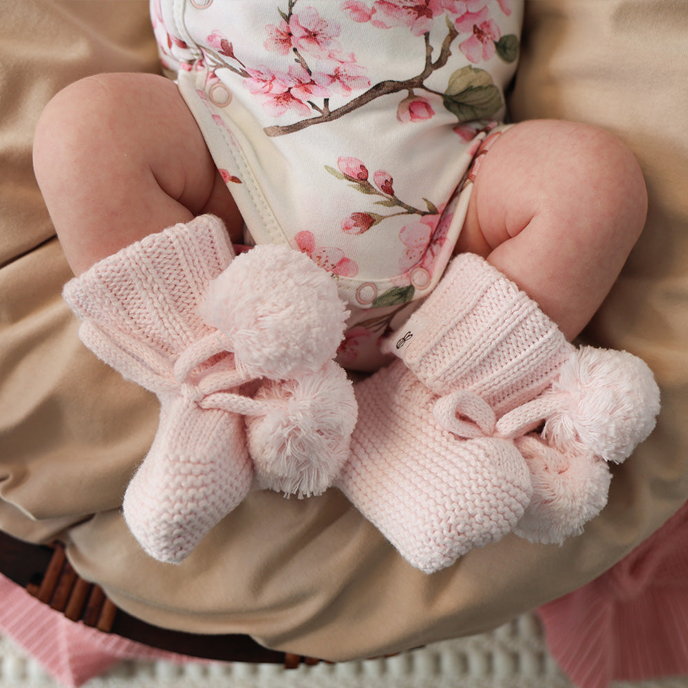 Blush Pink Organic Cotton Knit Booties - View 1