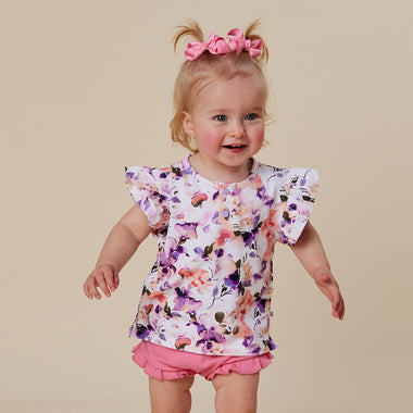 Blushing Beauty Organic Short Sleeve Top with Frill | Snuggle Hunny