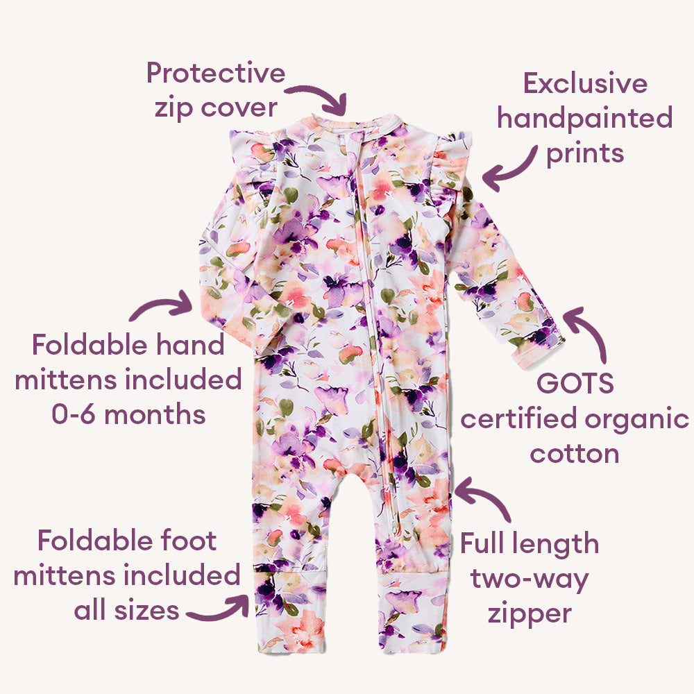 Blushing Beauty Organic Snugglesuit Convertible Romper with Frill - View 4