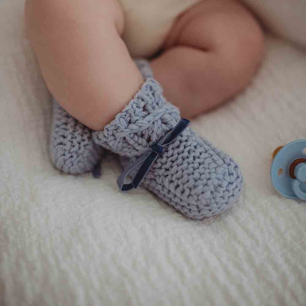 Blue Merino Wool Bonnet & Booties - View 6