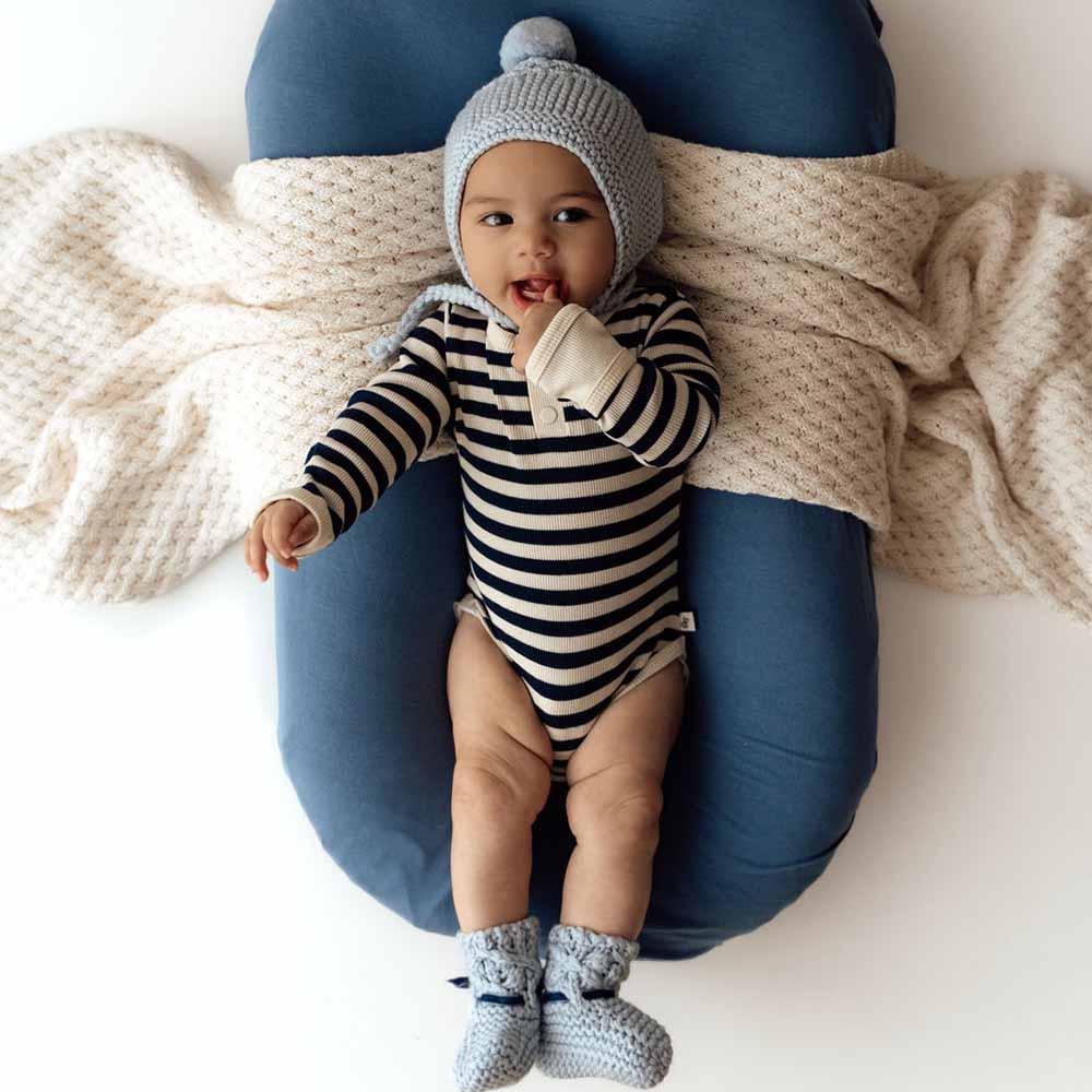 Blue Merino Wool Bonnet & Booties - View 8