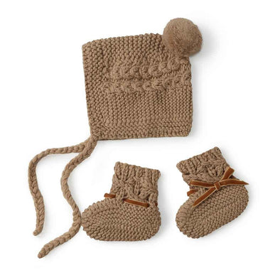 Fawn Merino Wool Bonnet & Booties-Snuggle Hunny