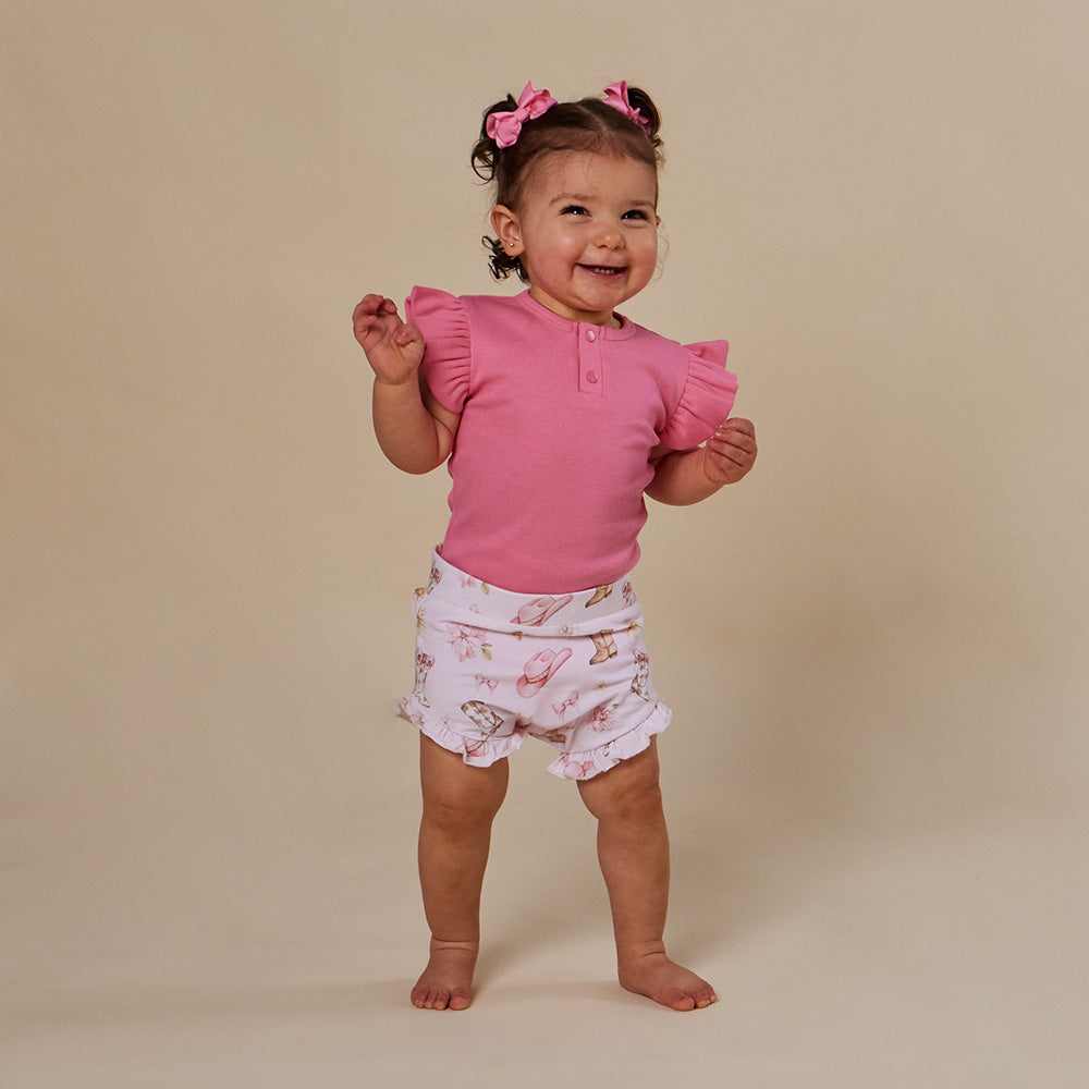Candy Rib Short Sleeve Organic Bodysuit with Frill - View 12