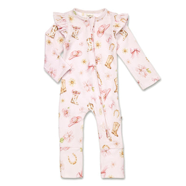 Boots & Bows Organic Snugglesuit Convertible Romper with Frill | Snuggle Hunny