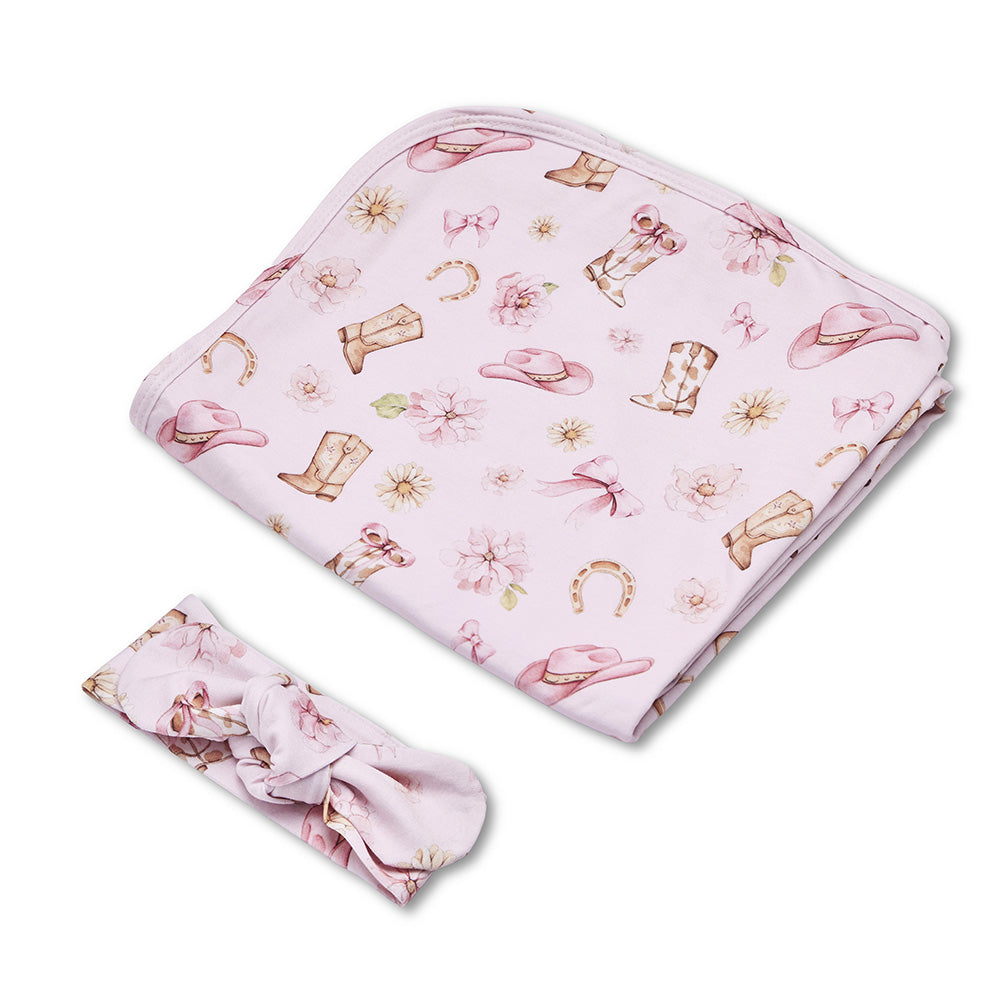 Boots & Bows Organic Jersey Wrap & Topknot Set - View 2