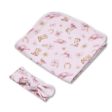 Boots & Bows Organic Jersey Wrap & Topknot Set | Snuggle Hunny