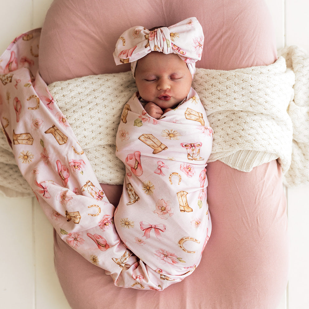 Boots & Bows Organic Jersey Wrap & Topknot Set - View 5