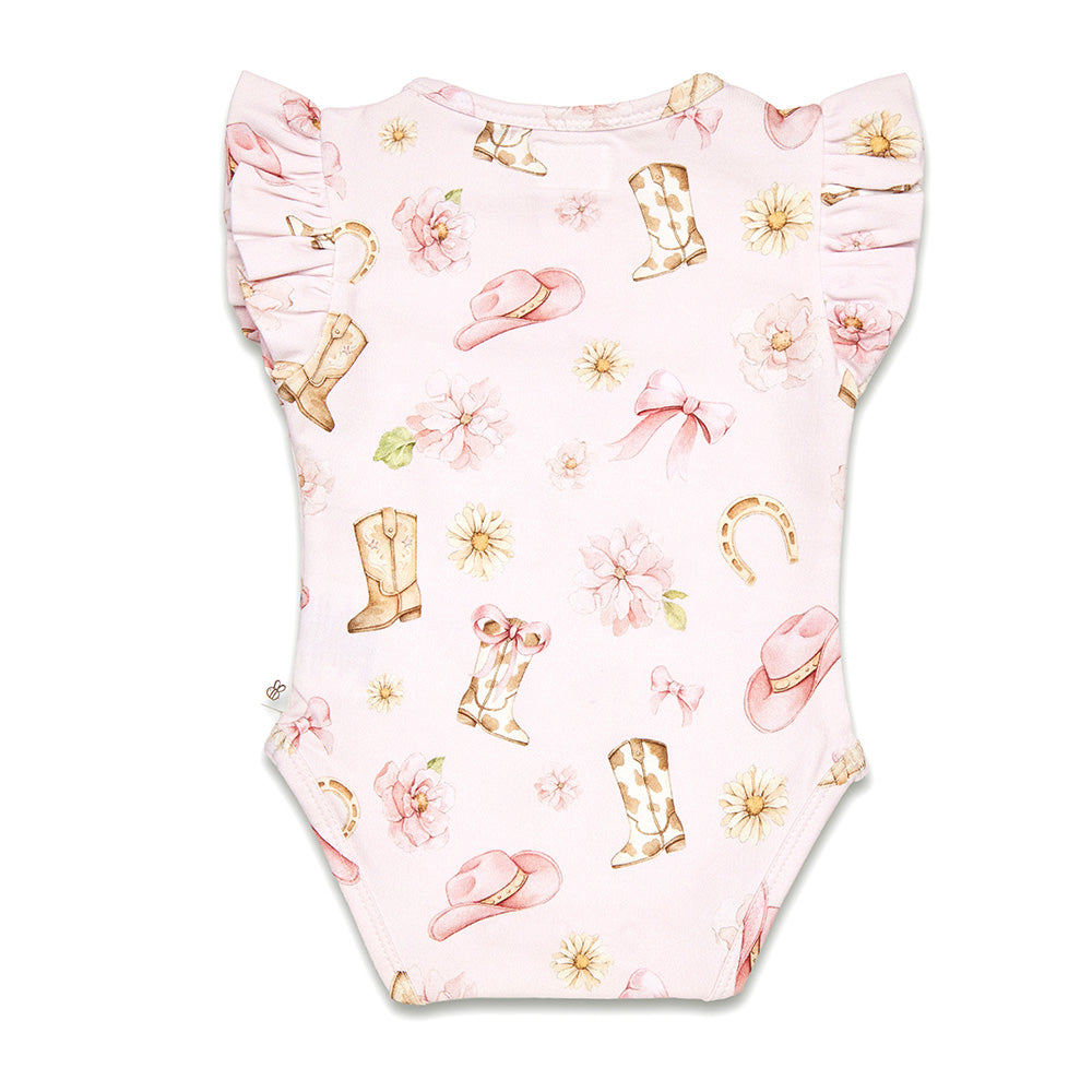 Boots & Bows Short Sleeve Organic Bodysuit with Frill - View 9