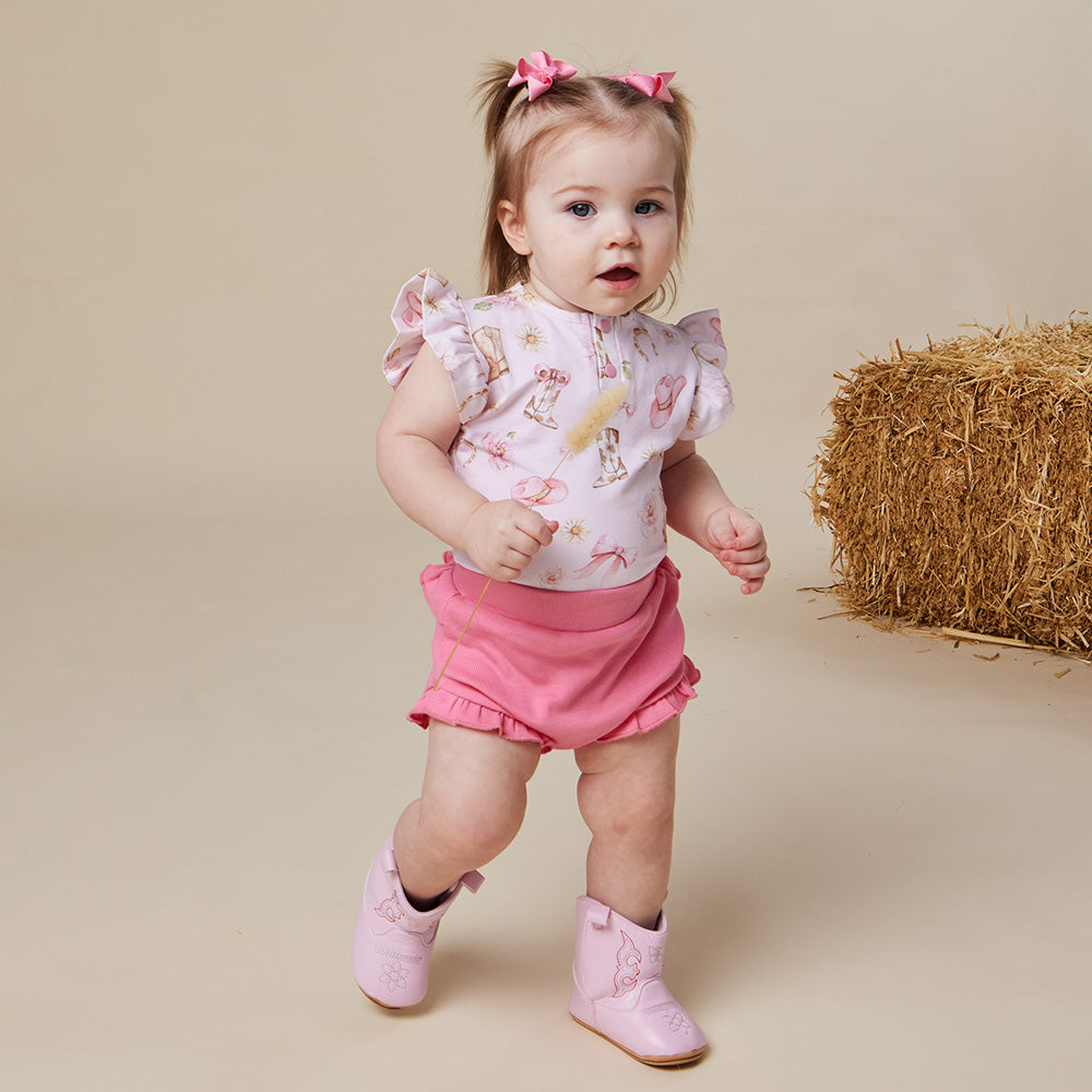 Boots & Bows Short Sleeve Organic Bodysuit with Frill - View 5
