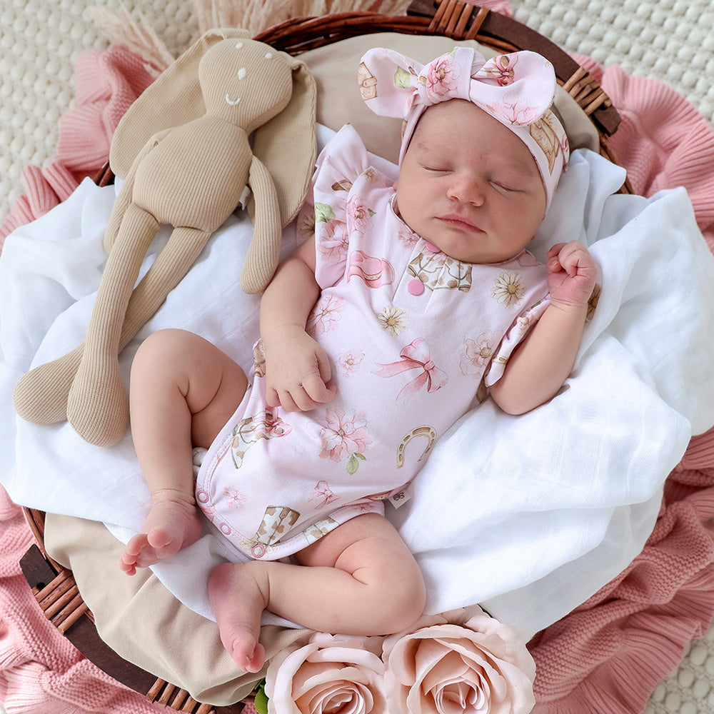 Boots & Bows Short Sleeve Organic Bodysuit with Frill - View 15