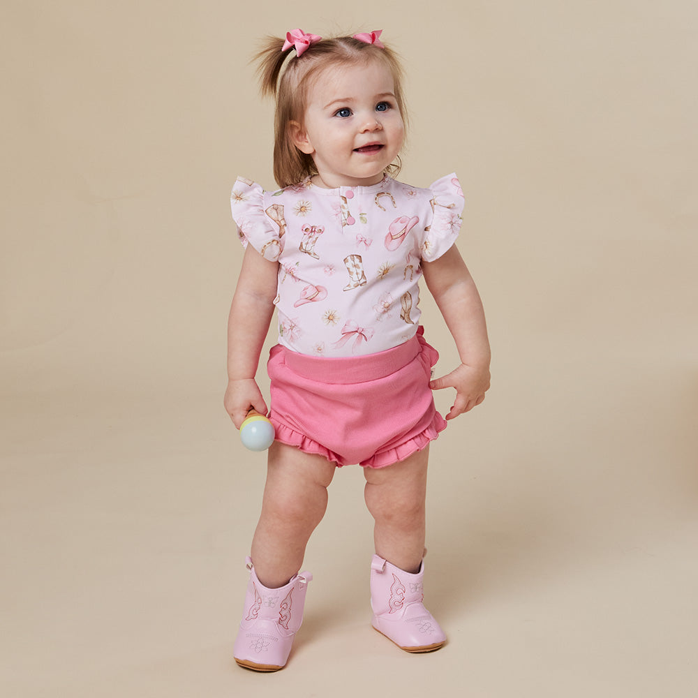 Boots & Bows Short Sleeve Organic Bodysuit with Frill - View 12
