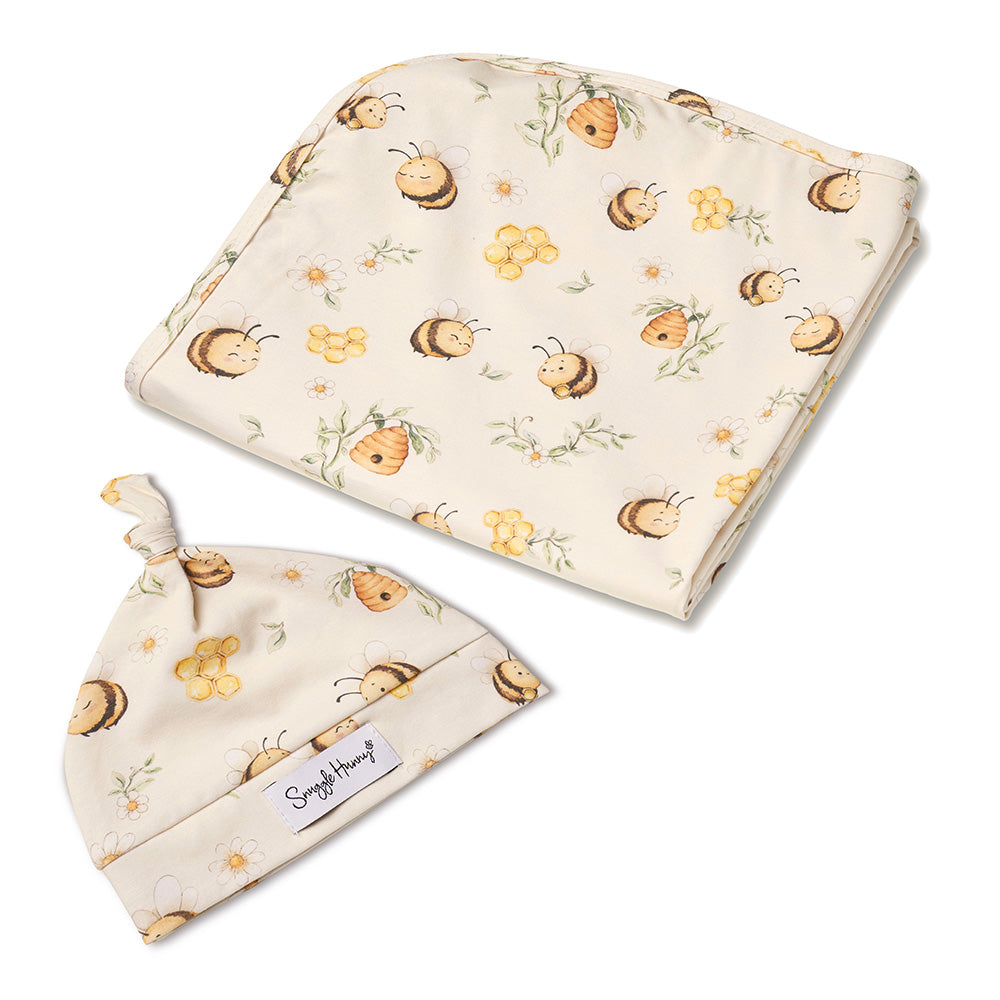 Bumblebees Organic Jersey Wrap & Beanie Set - View 2