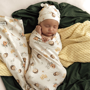 Bumblebees Organic Jersey Wrap & Beanie Set | Snuggle Hunny