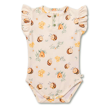 Bumblebees Short Sleeve Organic Bodysuit with Frill | Snuggle Hunny