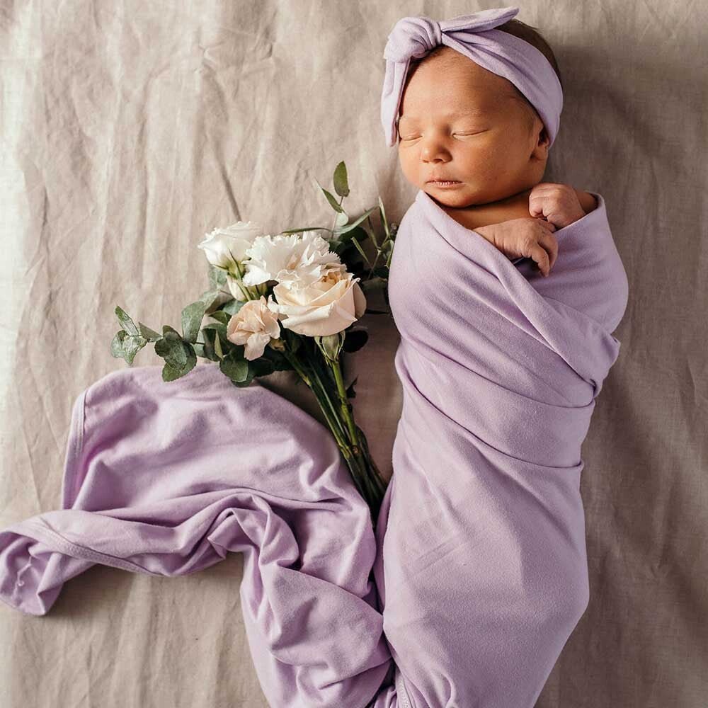 Lilac Organic Jersey Wrap & Topknot Set - View 1