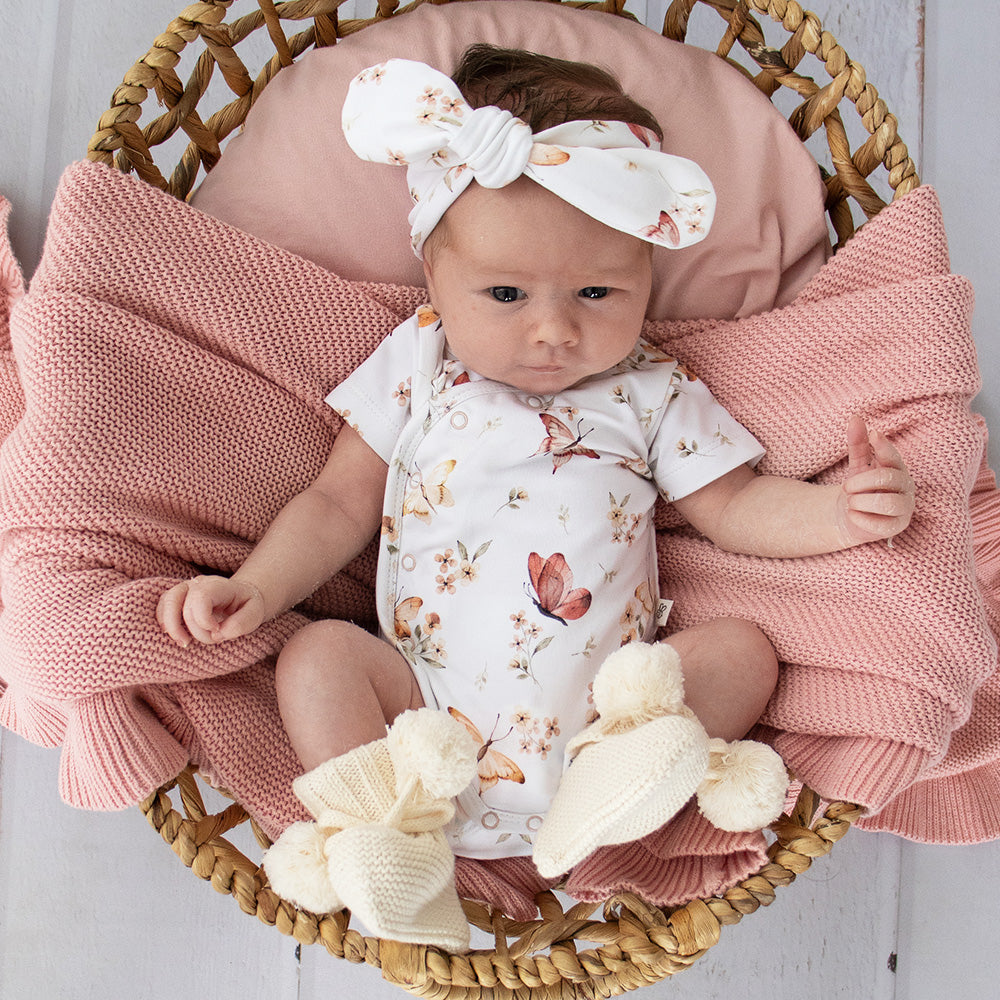 Butterfly Short Sleeve Organic Kimono Bodysuit - View 4