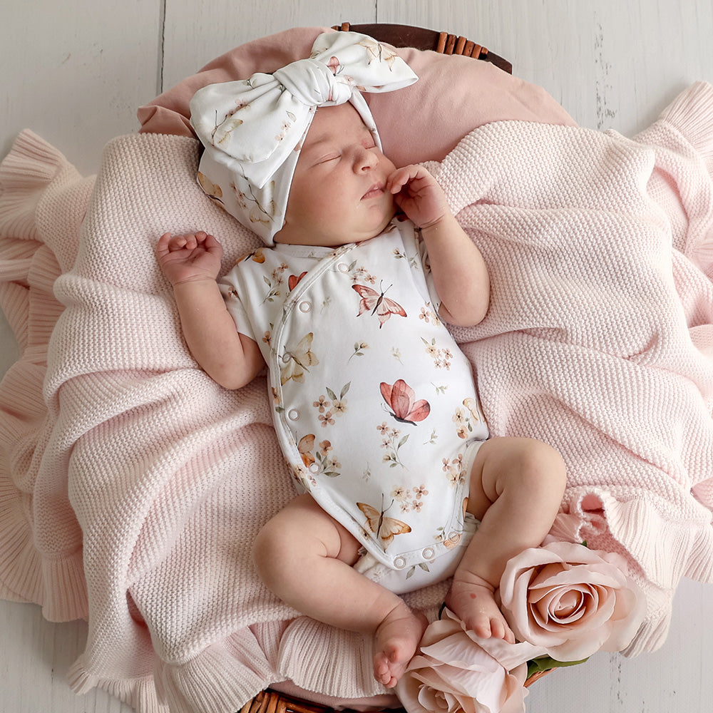 Butterfly Short Sleeve Organic Kimono Bodysuit - View 3
