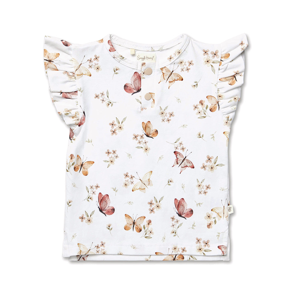 Butterfly Organic Short Sleeve Top with Frill - View 2