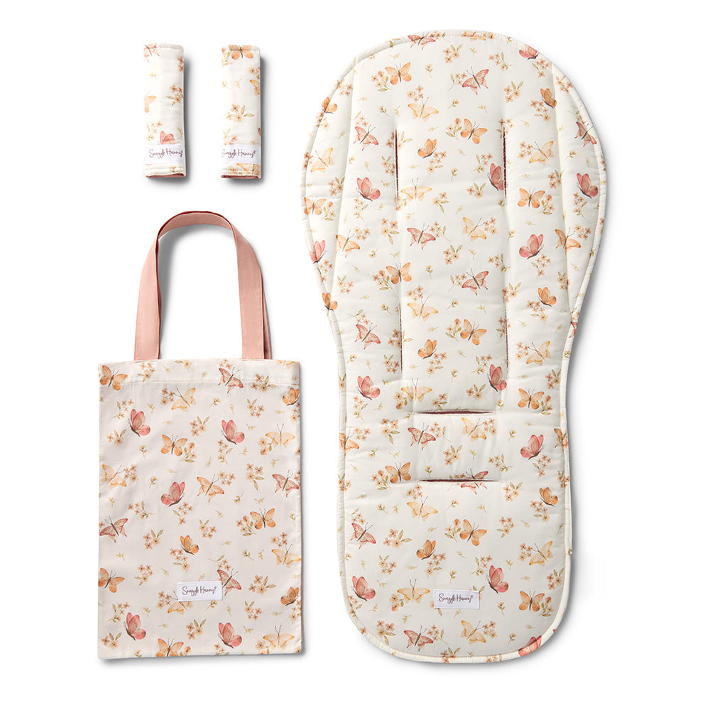 Bundle - Butterfly Pram Liner & Strap Cover Set - View 1