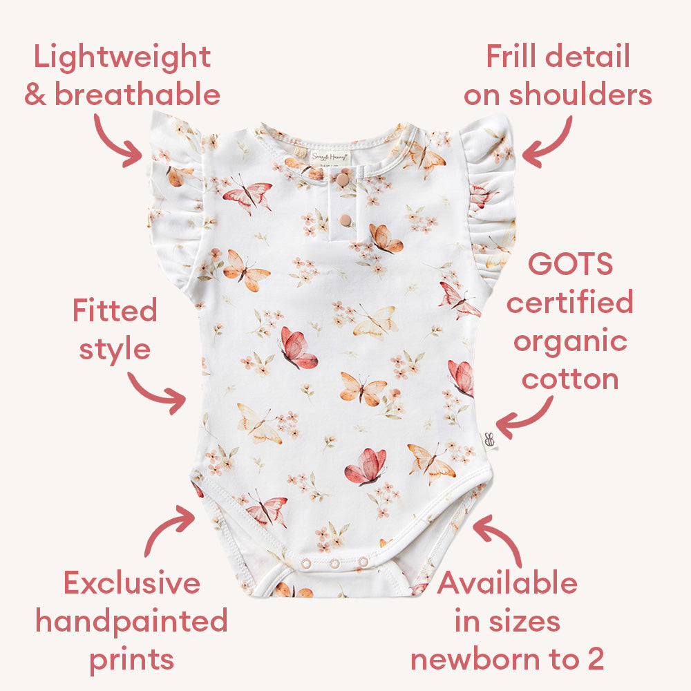 Butterfly Short Sleeve Organic Bodysuit with Frill - View 4