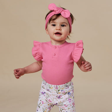 Candy Rib Short Sleeve Organic Bodysuit with Frill | Snuggle Hunny