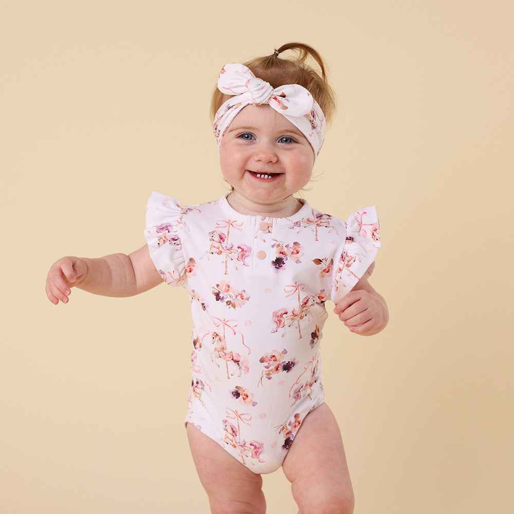Carousel Short Sleeve Organic Bodysuit with Frill - View 12