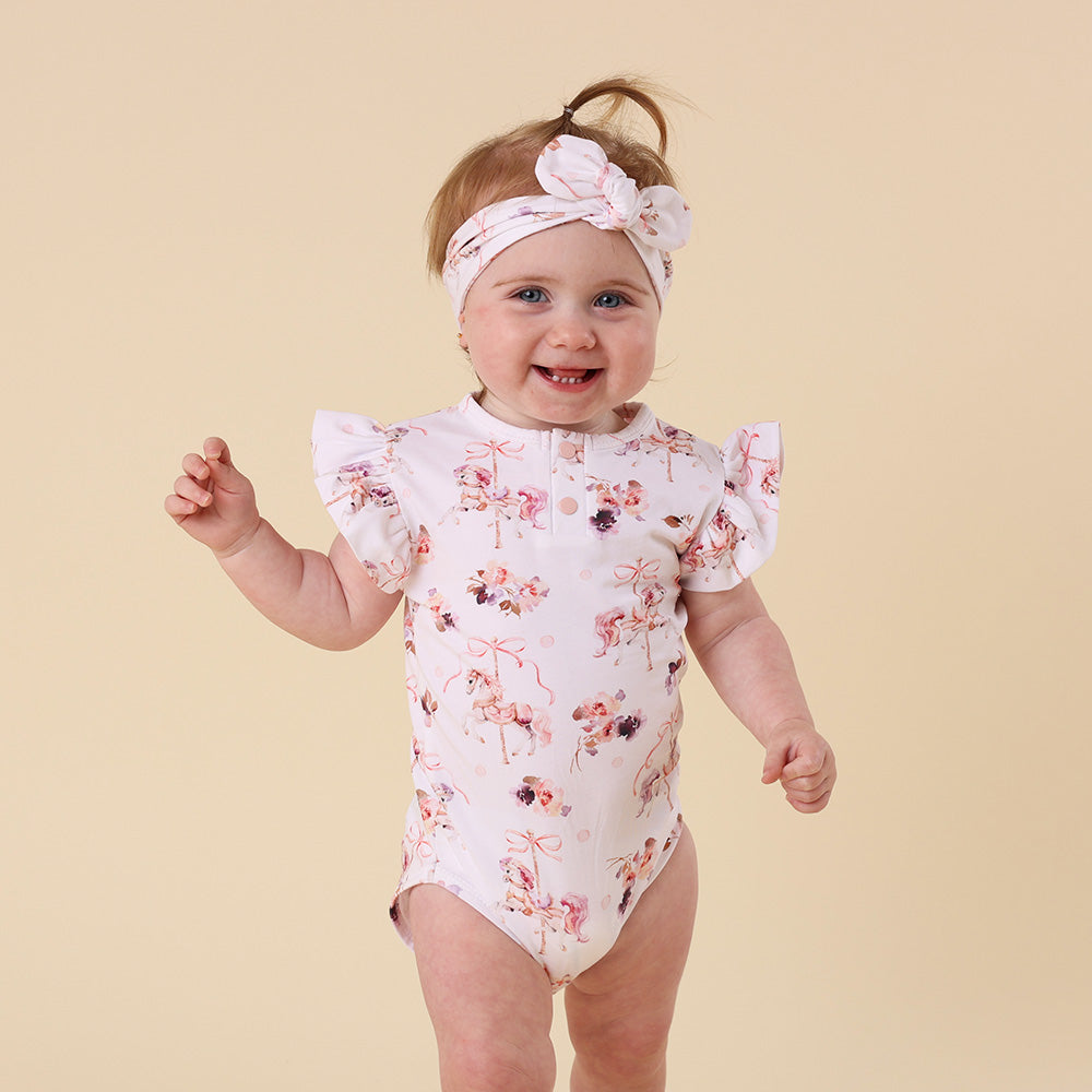 Carousel Short Sleeve Organic Bodysuit with Frill - View 11