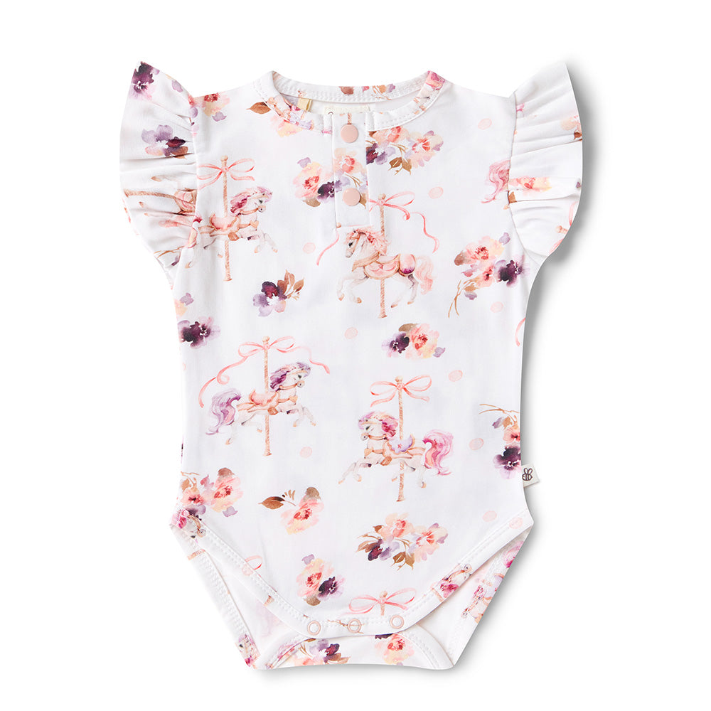 Carousel Short Sleeve Organic Bodysuit with Frill - View 2
