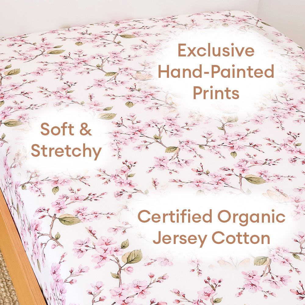 Cherry Blossom Organic Cotton Fitted Sheet - View 4