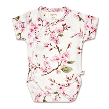 Cherry Blossom Short Sleeve Organic Kimono Bodysuit | Snuggle Hunny