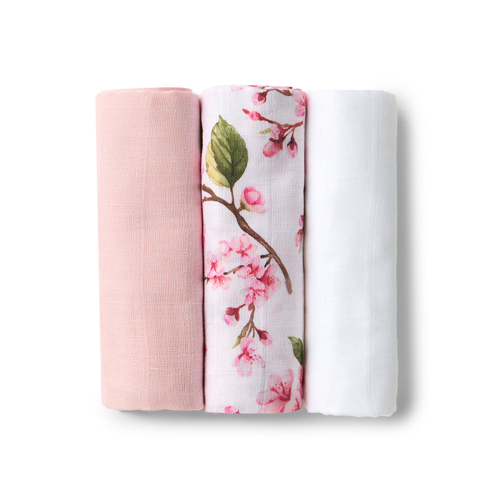 Small Organic Muslin Cloths 3 Pack - Cherry Blossom/Milk/Fairytale - View 2