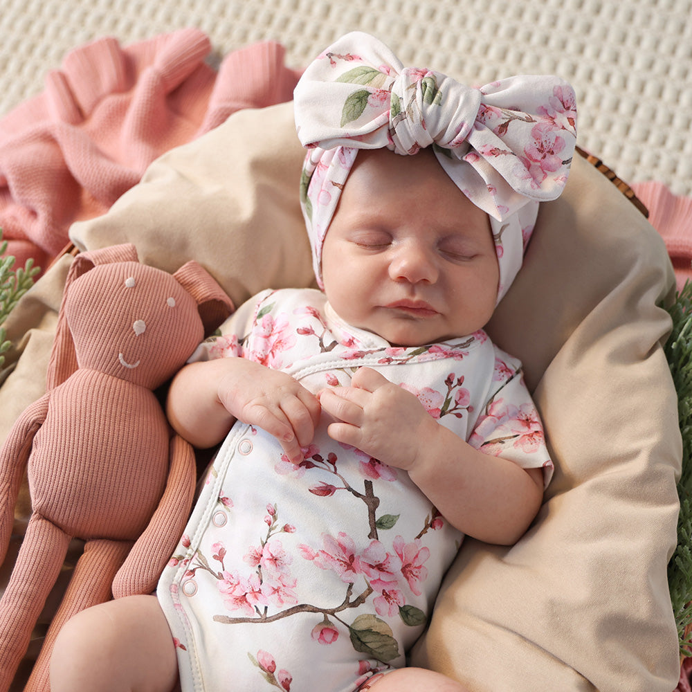 Cherry Blossom Short Sleeve Organic Kimono Bodysuit - View 5